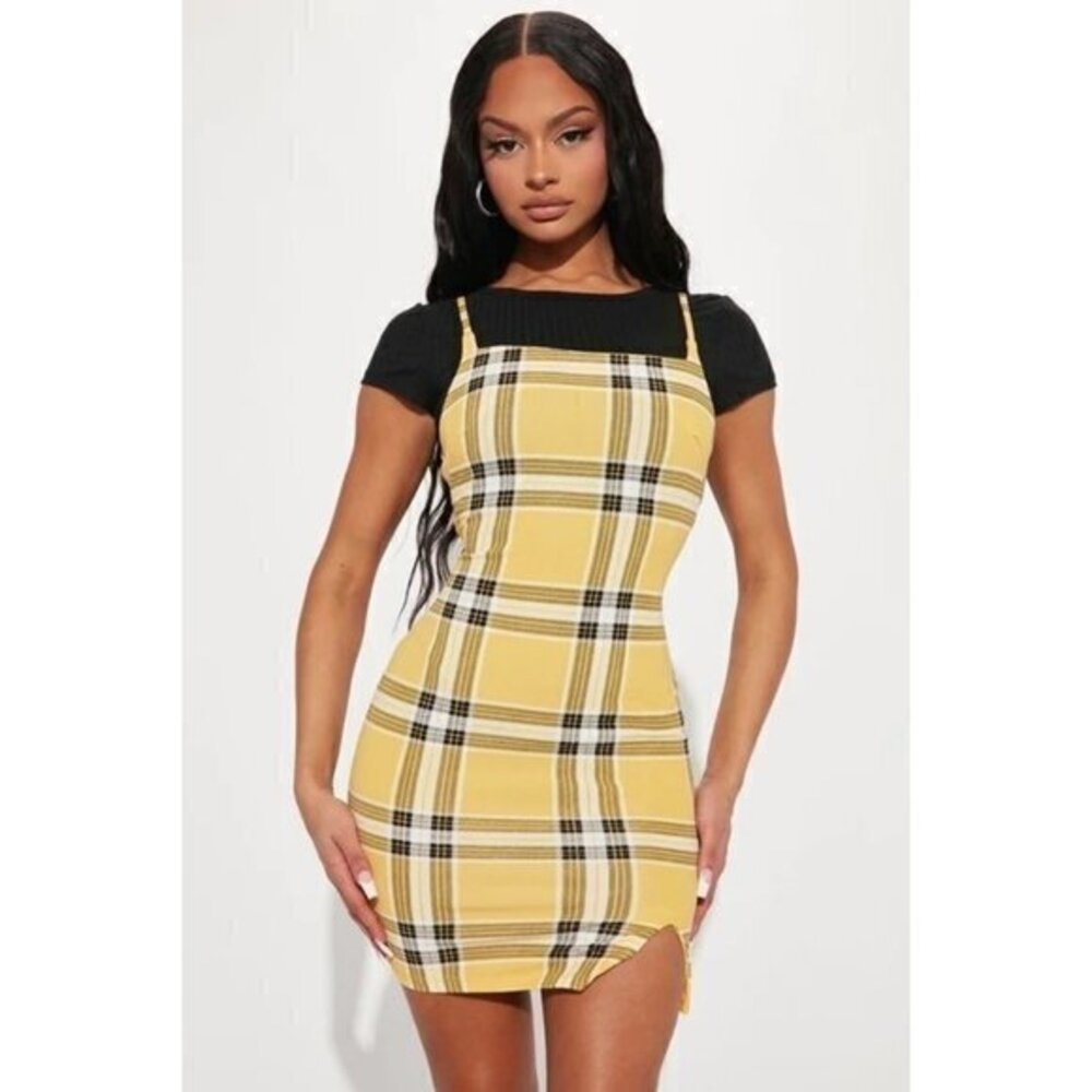 Almost Famous Kelsey‎ Mini Dress 2 Piece Set - Mustard/combo Size M RefFNB